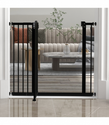 PawHut 74-94cm Adjustable Metal Pet Gate Safety Barrier w/ Auto-Close Black