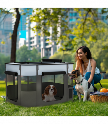 PawHut Portable Dog Pen for Puppies, Rabbits, Kittens, Guinea Pigs - Grey