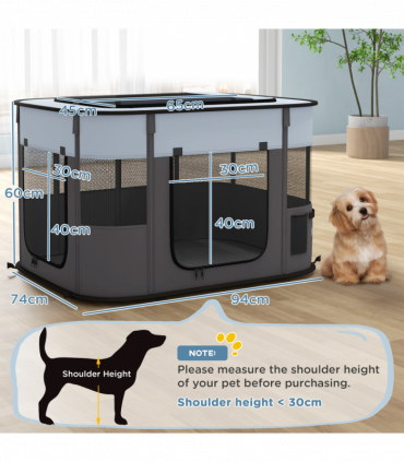 PawHut Portable Dog Pen for Puppies, Rabbits, Kittens, Guinea Pigs - Grey