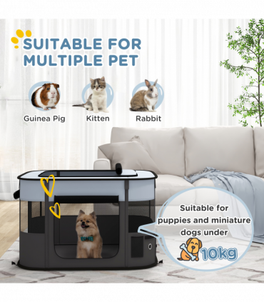 PawHut Portable Dog Pen for Puppies, Rabbits, Kittens, Guinea Pigs - Grey