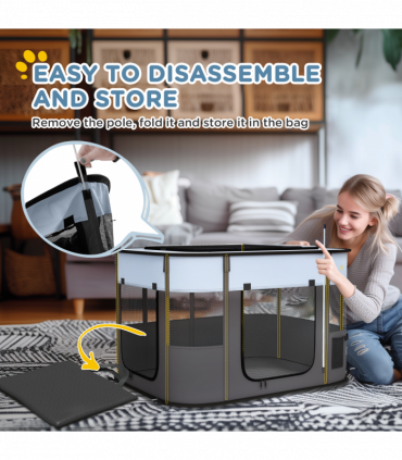 PawHut Portable Dog Pen for Puppies, Rabbits, Kittens, Guinea Pigs - Grey