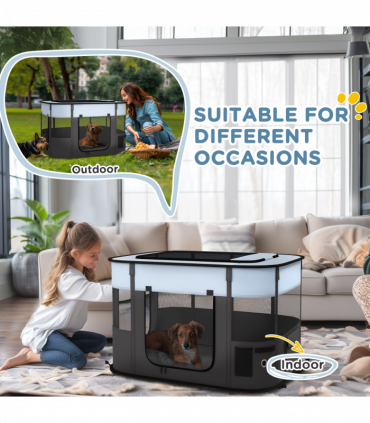 PawHut Portable Dog Pen for Puppies, Rabbits, Kittens, Guinea Pigs - Grey