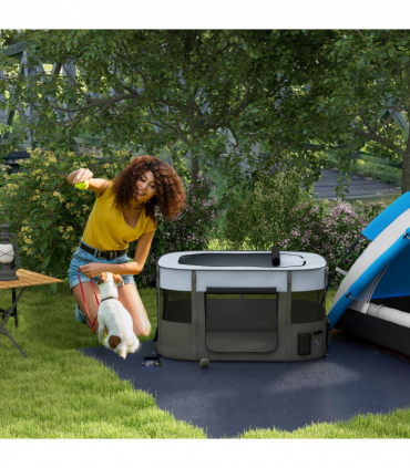 PawHut Portable Dog Pen for Puppies, Rabbits, Kittens, Guinea Pigs - Grey