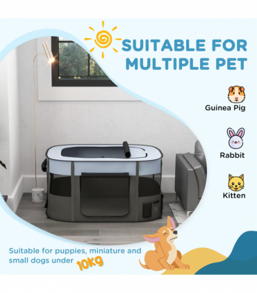 PawHut Portable Dog Pen for Puppies, Rabbits, Kittens, Guinea Pigs - Grey