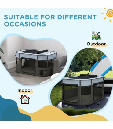 PawHut Portable Dog Pen for Puppies, Rabbits, Kittens, Guinea Pigs - Grey