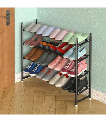 Shoe Rack 4 Tier Minimalist Shoe Rack Extendable Metal Organiser Stand - Black