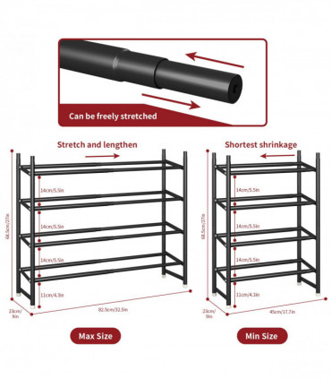 Shoe Rack 4 Tier Minimalist Shoe Rack Extendable Metal Organiser Stand - Black