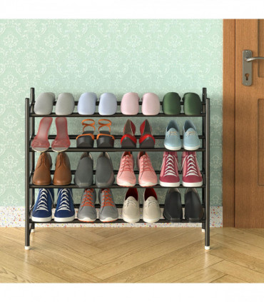 Shoe Rack 4 Tier Minimalist Shoe Rack Extendable Metal Organiser Stand - Black
