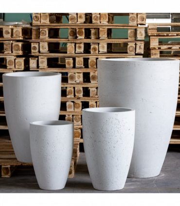 Vessara | White Mist – 40cm Large Tall Concrete Planter – 15L Round Plant Pot