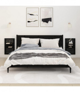 Wall-mounted Bedside Shelves 2 pcs Black Solid Wood Pine