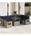 vidaXL 10 Piece Garden Sofa Set with Cushions Grey Poly Rattan Acacia