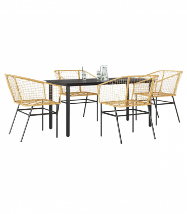 vidaXL 5 Piece Garden Dining Set Brown Poly Rattan Glass