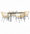 vidaXL 5 Piece Garden Dining Set Brown Poly Rattan Glass