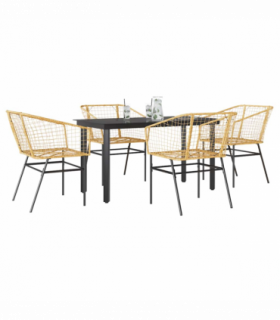 vidaXL 5 Piece Garden Dining Set Brown Poly Rattan Glass