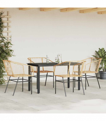 vidaXL 5 Piece Garden Dining Set Brown Poly Rattan Glass