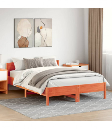 vidaXL Bed Frame with Headboard Wax Brown 150x200 cm King Size Solid Wood Pine