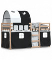 vidaXL Bunk Bed with Curtains White&Black 80x200 cm Solid Wood Pine