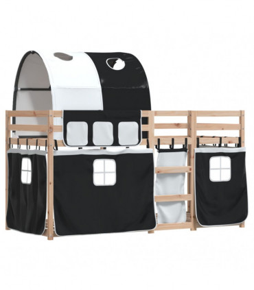 vidaXL Bunk Bed with Curtains White&Black 80x200 cm Solid Wood Pine