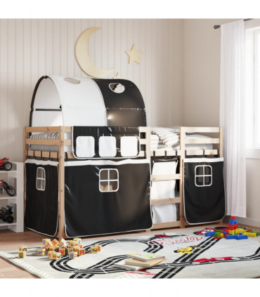 vidaXL Bunk Bed with Curtains White&Black 80x200 cm Solid Wood Pine