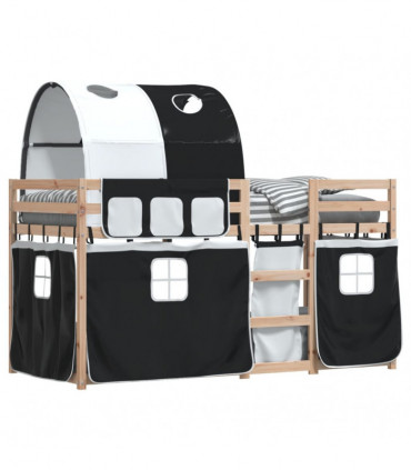 vidaXL Bunk Bed with Curtains White&Black 80x200 cm Solid Wood Pine