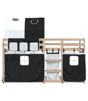 vidaXL Bunk Bed with Curtains White&Black 80x200 cm Solid Wood Pine