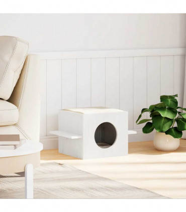 vidaXL Cat House White 51x35x30 cm Solid Wood Pine