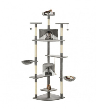 vidaXL Cat Tree with Sisal Scratching Posts 203 cm Grey and White