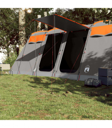 vidaXL Family Tent Tunnel 10-Person Grey and Orange Waterproof