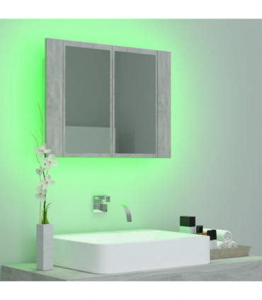 vidaXL LED Bathroom Mirror Cabinet Concrete Grey 60x12x45 cm Acrylic