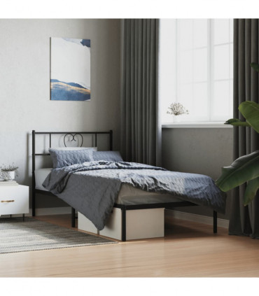 vidaXL Metal Bed Frame with Headboard Black 100x200 cm