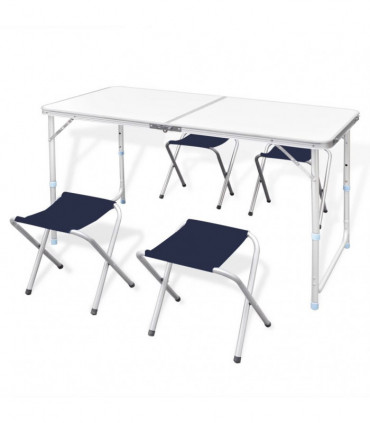 Foldable Camping Table Set with 4 Stools Height Adjustable 120x60cm