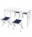 Foldable Camping Table Set with 4 Stools Height Adjustable 120x60cm