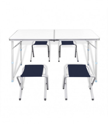 Foldable Camping Table Set with 4 Stools Height Adjustable 120x60cm