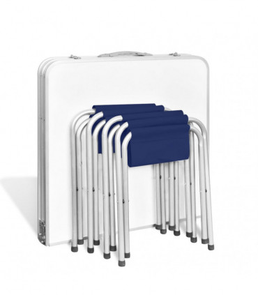 Foldable Camping Table Set with 4 Stools Height Adjustable 120x60cm