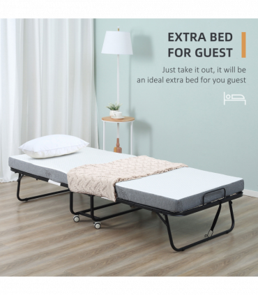 Folding Bed with 10cm Mattress, Portable Foldable Guest Bed Metal Frame