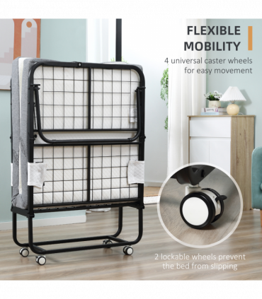 Folding Bed with 10cm Mattress, Portable Foldable Guest Bed Metal Frame