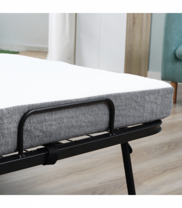 Folding Bed with 10cm Mattress, Portable Foldable Guest Bed Metal Frame