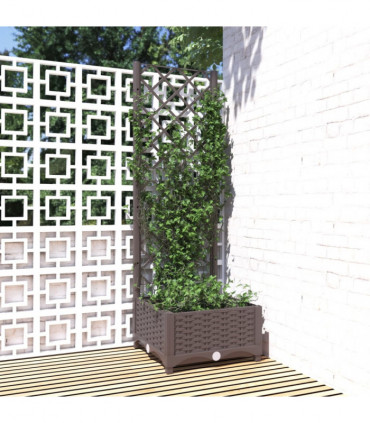 vidaXL Garden Planter with Trellis Brown 40x40x121.5 cm PP