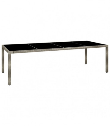 Garden Table Grey 250x100x75 cm Tempered Glass and Poly Rattan