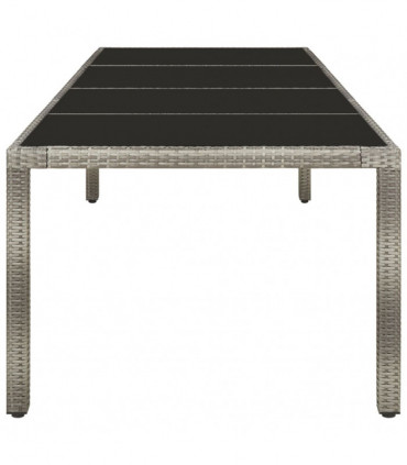 Garden Table Grey 250x100x75 cm Tempered Glass and Poly Rattan