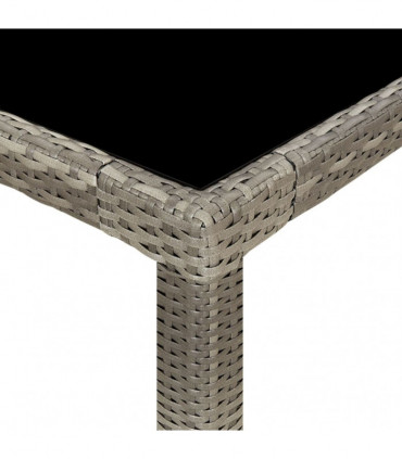 Garden Table Grey 250x100x75 cm Tempered Glass and Poly Rattan