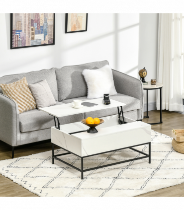 HOMCOM Lift Top Coffee Table W/ Hidden Storage Compartment, White