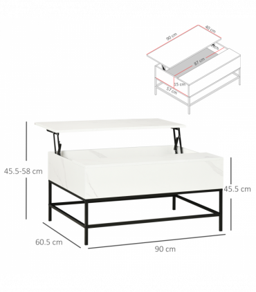 HOMCOM Lift Top Coffee Table W/ Hidden Storage Compartment, White