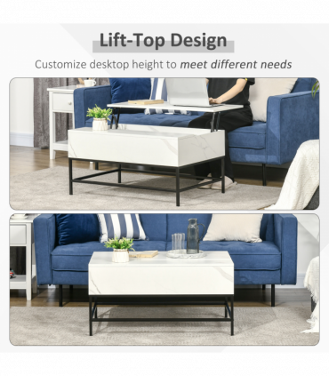 HOMCOM Lift Top Coffee Table W/ Hidden Storage Compartment, White