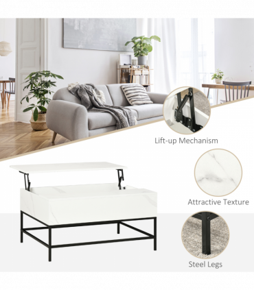 HOMCOM Lift Top Coffee Table W/ Hidden Storage Compartment, White