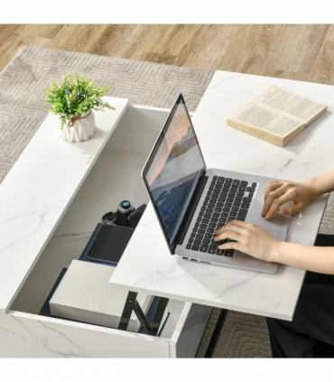 HOMCOM Lift Top Coffee Table W/ Hidden Storage Compartment, White