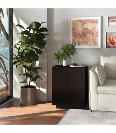 High Gloss Storage Cabinet Black 70W x 40D x 88Hcm Modern Design Three Shelves