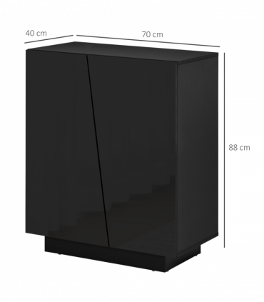 High Gloss Storage Cabinet Black 70W x 40D x 88Hcm Modern Design Three Shelves