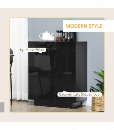 High Gloss Storage Cabinet Black 70W x 40D x 88Hcm Modern Design Three Shelves