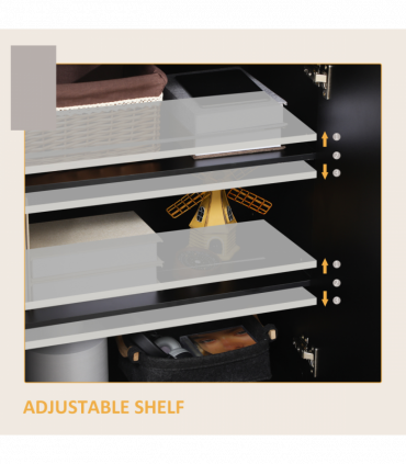 High Gloss Storage Cabinet Black 70W x 40D x 88Hcm Modern Design Three Shelves